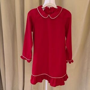 Edgehill Collection - Girls Red Nightgown with White Trim - Size: 6Y